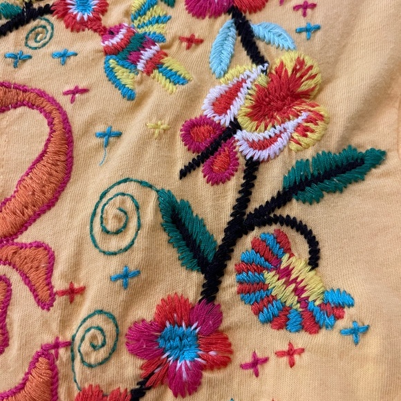 Johnny Was Los Angeles Yellow Floral Embroidered Tee - Picture 6 of 10